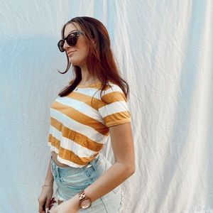 pacsun yellow stripped cropped tee